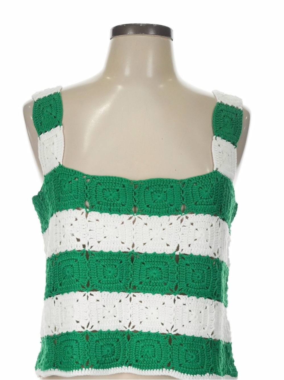 Hyacinth House Green and White Crochet Stripe Tank Top